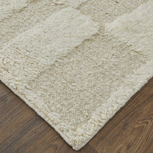 HomeRoots 4' Hand-Woven Ivory Wool Geometric Area Rug – Timeless Texture for Stylish Home Décor & Comfort 6' X 9' 566539