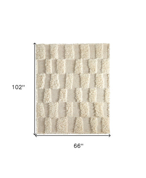 HomeRoots 4' Hand-Woven Ivory Wool Geometric Area Rug – Timeless Texture for Stylish Home Décor & Comfort 6' X 9' 566539