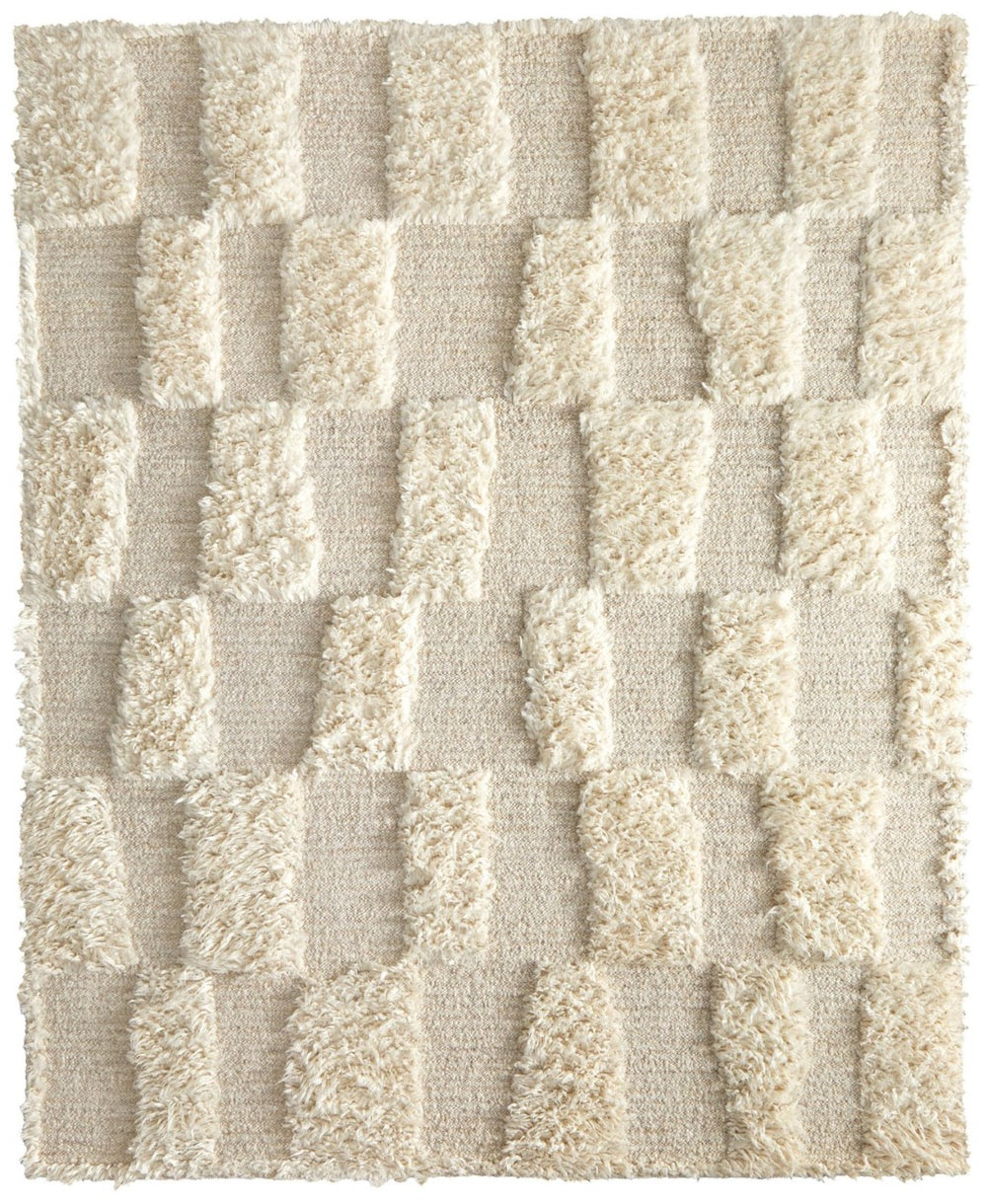 HomeRoots 4' Hand-Woven Ivory Wool Geometric Area Rug – Timeless Texture for Stylish Home Décor & Comfort 6' X 9' 566539