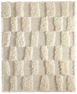 HomeRoots 4' Hand-Woven Ivory Wool Geometric Area Rug – Timeless Texture for Stylish Home Décor & Comfort 6' X 9' 566539
