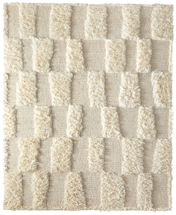 HomeRoots 4' Hand-Woven Ivory Wool Geometric Area Rug – Timeless Texture for Stylish Home Décor & Comfort 6' X 9' 566539