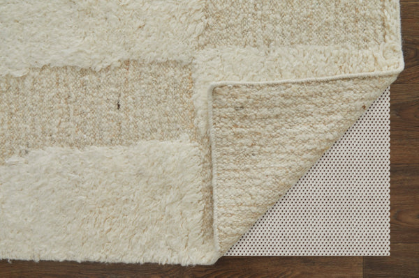 HomeRoots 4' Hand-Woven Ivory Wool Geometric Area Rug – Timeless Texture for Stylish Home Décor & Comfort 8' X 10' 566540