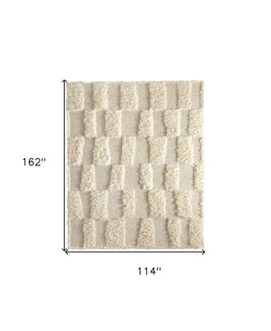 HomeRoots 4' Hand-Woven Ivory Wool Geometric Area Rug – Timeless Texture for Stylish Home Décor & Comfort 9' X 13' 566542