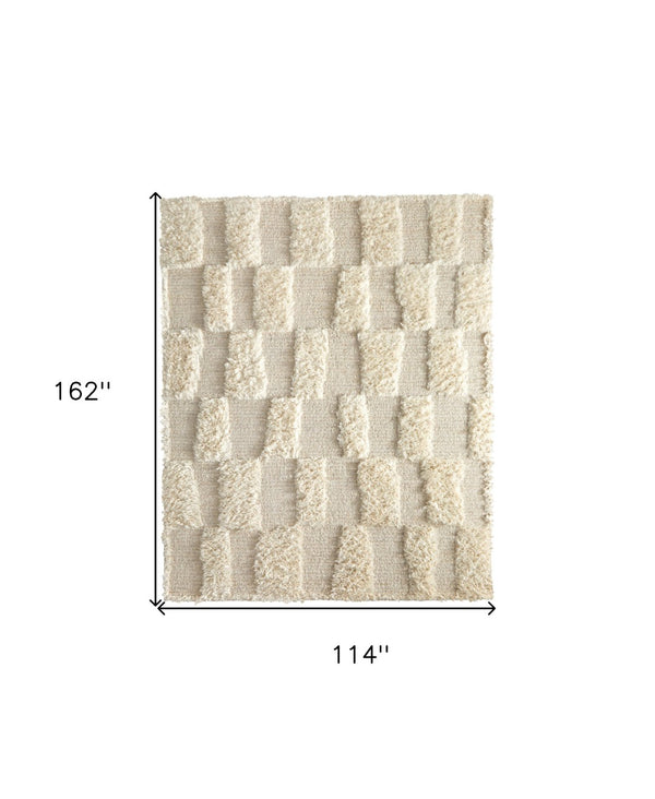 HomeRoots 4' Hand-Woven Ivory Wool Geometric Area Rug – Timeless Texture for Stylish Home Décor & Comfort 9' X 13' 566542
