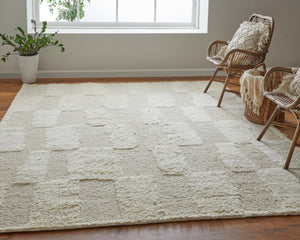 HomeRoots 4' Hand-Woven Ivory Wool Geometric Area Rug – Timeless Texture for Stylish Home Décor & Comfort 2' X 3' 566543