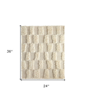 HomeRoots 4' Hand-Woven Ivory Wool Geometric Area Rug – Timeless Texture for Stylish Home Décor & Comfort 2' X 3' 566543