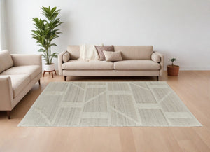 HomeRoots 4' Hand-Woven Wool Area Rug – Elegant Tan and Ivory Geometric Design for Cozy Living Spaces 6' X 9' 566545