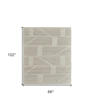 HomeRoots 4' Hand-Woven Wool Area Rug – Elegant Tan and Ivory Geometric Design for Cozy Living Spaces 6' X 9' 566545
