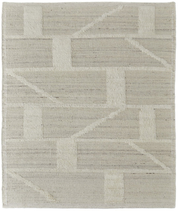 HomeRoots 4' Hand-Woven Wool Area Rug – Elegant Tan and Ivory Geometric Design for Cozy Living Spaces 6' X 9' 566545