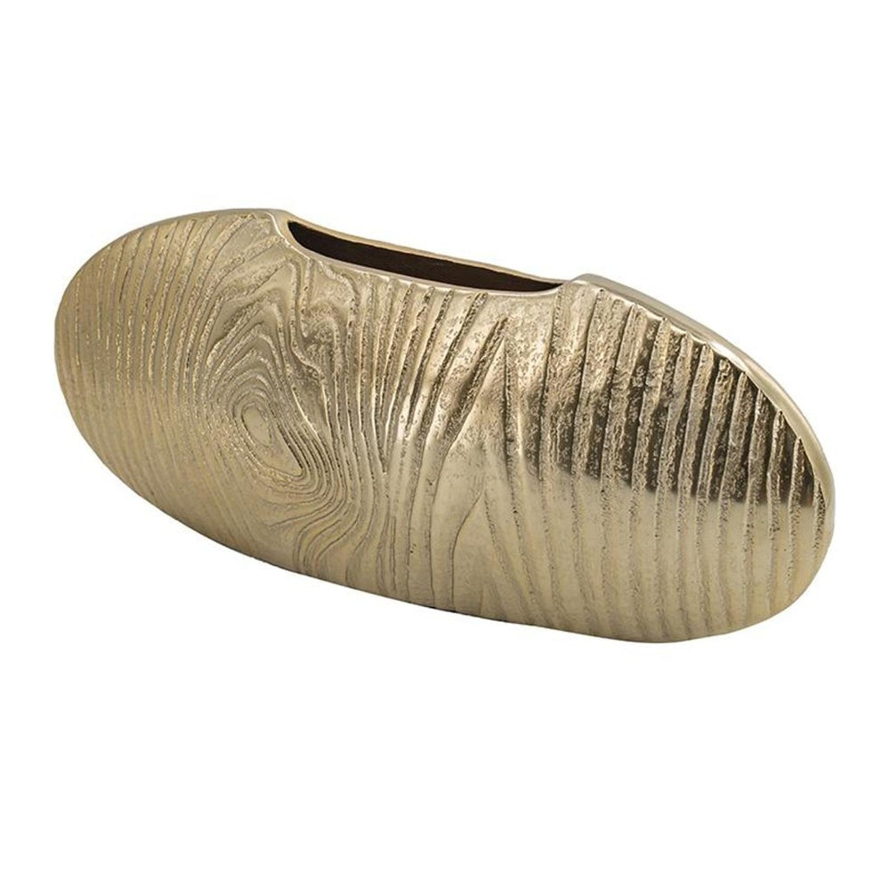 HomeRoots 7" Gold Aluminum Oval Disc Table Vase - Modern Sculptural Design for Dried Florals & Home Décor 566546