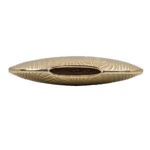 HomeRoots 7" Gold Aluminum Oval Disc Table Vase - Modern Sculptural Design for Dried Florals & Home Décor 566546