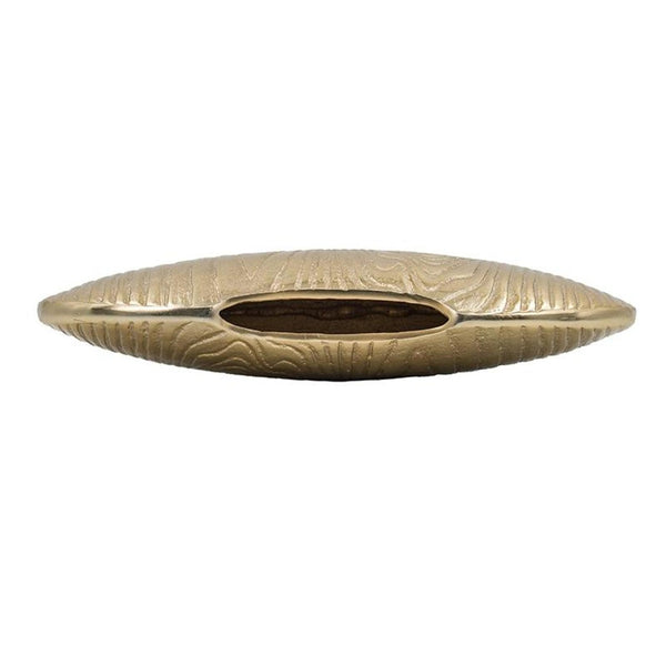 HomeRoots 7" Gold Aluminum Oval Disc Table Vase - Modern Sculptural Design for Dried Florals & Home Décor 566546