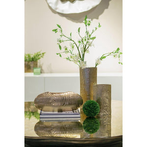 HomeRoots 7" Gold Aluminum Oval Disc Table Vase - Modern Sculptural Design for Dried Florals & Home Décor 566546