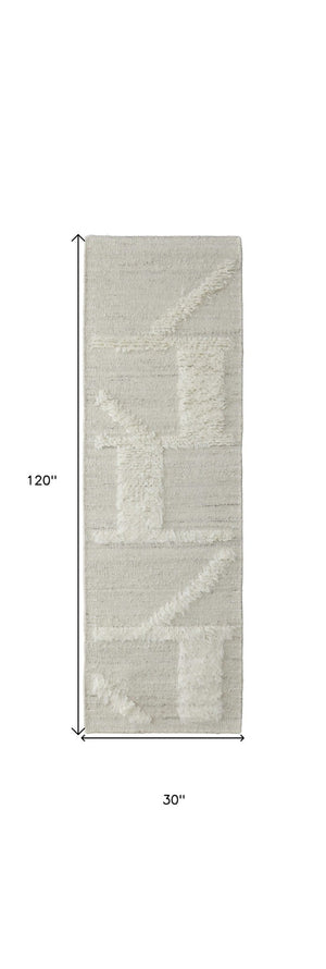 HomeRoots 4' Hand-Woven Wool Area Rug – Elegant Tan and Ivory Geometric Design for Cozy Living Spaces 10' Runner 566550