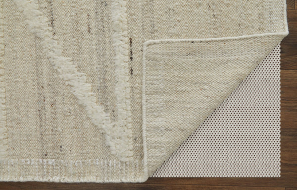 HomeRoots 4' Hand-Woven Wool Area Rug – Elegant Tan and Ivory Geometric Design for Cozy Living Spaces 8' Runner 566551