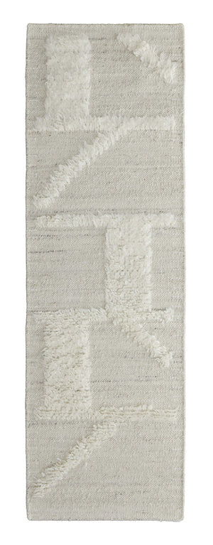 HomeRoots 4' Hand-Woven Wool Area Rug – Elegant Tan and Ivory Geometric Design for Cozy Living Spaces 8' Runner 566551