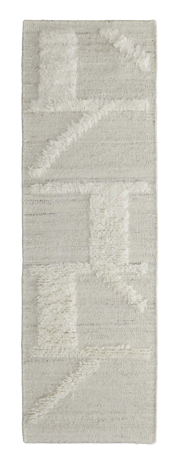 HomeRoots 4' Hand-Woven Wool Area Rug – Elegant Tan and Ivory Geometric Design for Cozy Living Spaces 8' Runner 566551