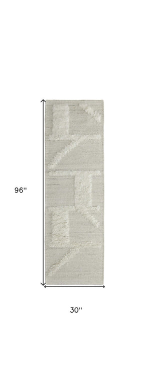 HomeRoots 4' Hand-Woven Wool Area Rug – Elegant Tan and Ivory Geometric Design for Cozy Living Spaces 8' Runner 566551