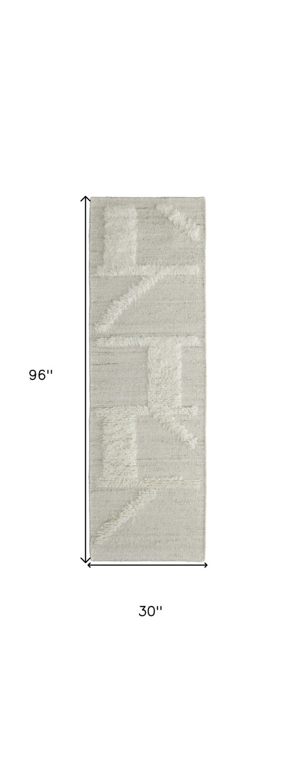 HomeRoots 4' Hand-Woven Wool Area Rug – Elegant Tan and Ivory Geometric Design for Cozy Living Spaces 8' Runner 566551