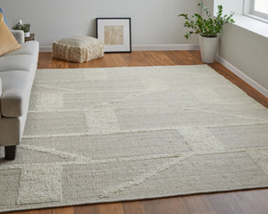 HomeRoots 4' Hand-Woven Wool Area Rug – Elegant Tan and Ivory Geometric Design for Cozy Living Spaces 2' X 3' 566552