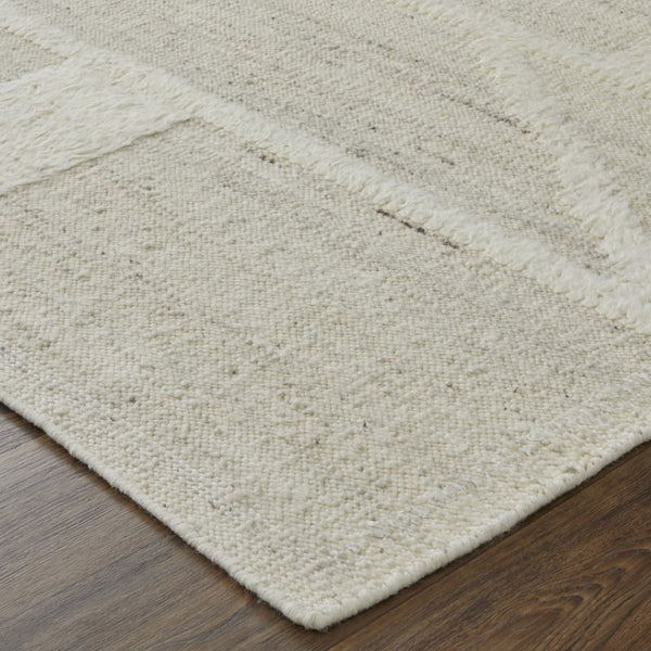 HomeRoots 4' Hand-Woven Wool Area Rug – Elegant Tan and Ivory Geometric Design for Cozy Living Spaces 2' X 3' 566552