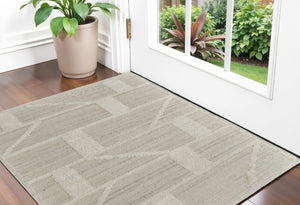 HomeRoots 4' Hand-Woven Wool Area Rug – Elegant Tan and Ivory Geometric Design for Cozy Living Spaces 2' X 3' 566552