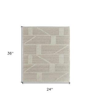 HomeRoots 4' Hand-Woven Wool Area Rug – Elegant Tan and Ivory Geometric Design for Cozy Living Spaces 2' X 3' 566552