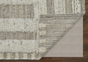 HomeRoots 4' Gray and Ivory Hand-Woven Wool Geometric Area Rug - Durable, Modern Style for Any Room Decor 4' X 6' 566553