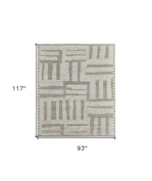 HomeRoots 4' Gray and Ivory Hand-Woven Wool Geometric Area Rug - Durable, Modern Style for Any Room Decor 8' X 10' 566555