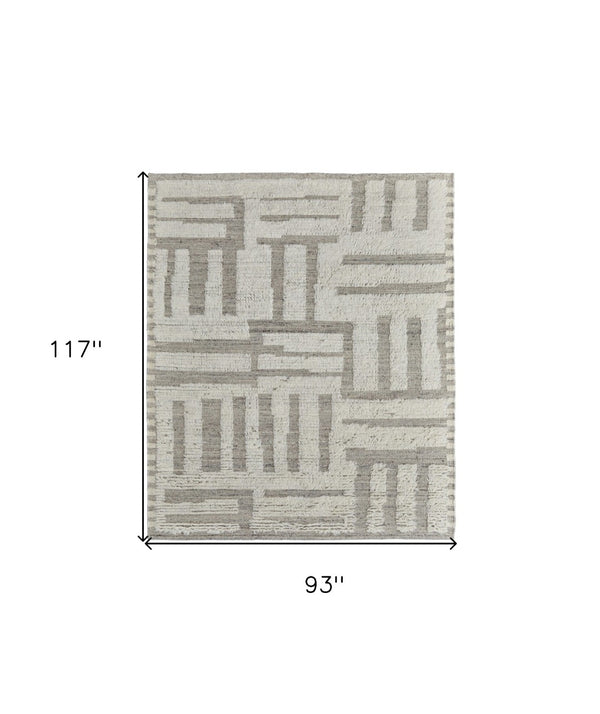 HomeRoots 4' Gray and Ivory Hand-Woven Wool Geometric Area Rug - Durable, Modern Style for Any Room Decor 8' X 10' 566555