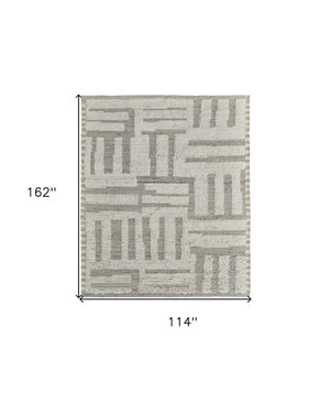 HomeRoots 4' Gray and Ivory Hand-Woven Wool Geometric Area Rug - Durable, Modern Style for Any Room Decor 9' X 13' 566557