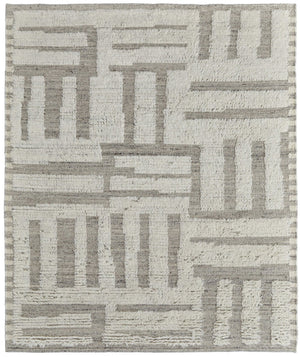 HomeRoots 4' Gray and Ivory Hand-Woven Wool Geometric Area Rug - Durable, Modern Style for Any Room Decor 9' X 13' 566557