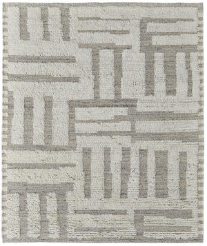 HomeRoots 4' Gray and Ivory Hand-Woven Wool Geometric Area Rug - Durable, Modern Style for Any Room Decor 9' X 13' 566557