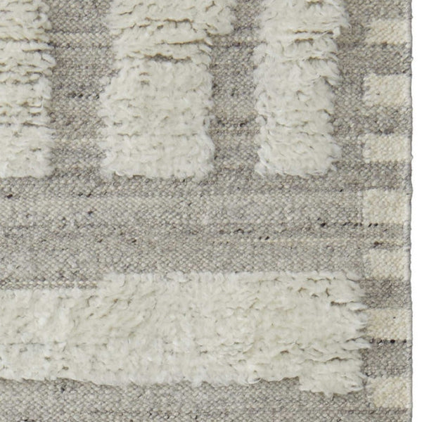 HomeRoots 4' Gray and Ivory Hand-Woven Wool Geometric Area Rug - Durable, Modern Style for Any Room Decor 10' Runner 566558