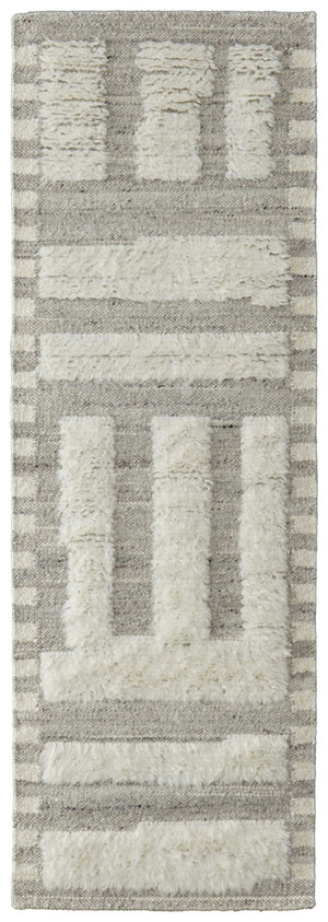 HomeRoots 4' Gray and Ivory Hand-Woven Wool Geometric Area Rug - Durable, Modern Style for Any Room Decor 10' Runner 566558