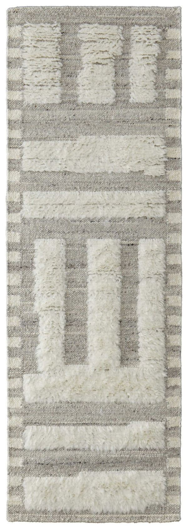 HomeRoots 4' Gray and Ivory Hand-Woven Wool Geometric Area Rug - Durable, Modern Style for Any Room Decor 10' Runner 566558