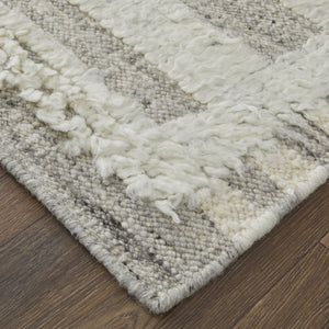 HomeRoots 4' Gray and Ivory Hand-Woven Wool Geometric Area Rug - Durable, Modern Style for Any Room Decor 8' Runner 566559