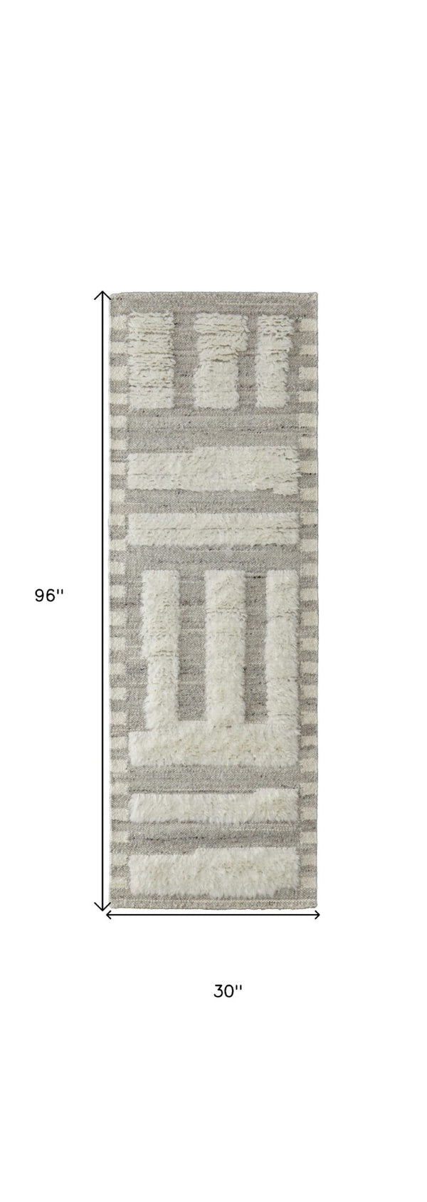 HomeRoots 4' Gray and Ivory Hand-Woven Wool Geometric Area Rug - Durable, Modern Style for Any Room Decor 8' Runner 566559