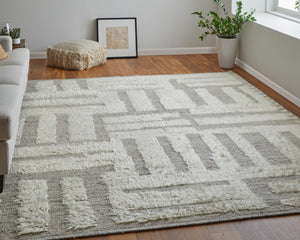 HomeRoots 4' Gray and Ivory Hand-Woven Wool Geometric Area Rug - Durable, Modern Style for Any Room Decor 2' X 3' 566560