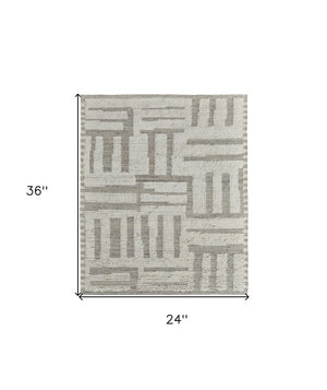 HomeRoots 4' Gray and Ivory Hand-Woven Wool Geometric Area Rug - Durable, Modern Style for Any Room Decor 2' X 3' 566560