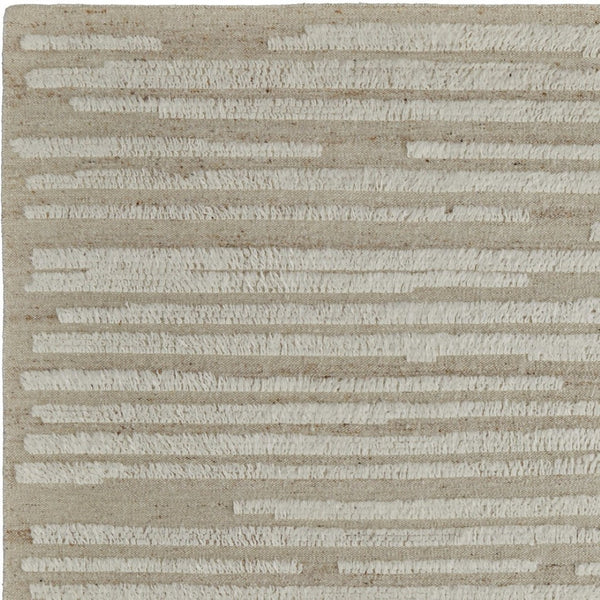 HomeRoots 4' Hand-Woven Wool Area Rug in White and Tan Stripes - Soft, Durable, and Easy-Care for Any Room 4' X 6' 566561