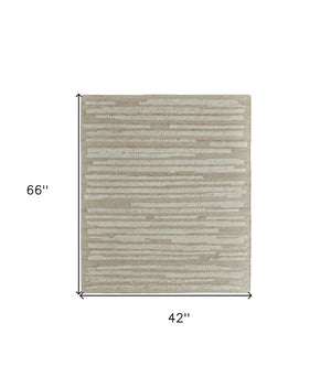 HomeRoots 4' Hand-Woven Wool Area Rug in White and Tan Stripes - Soft, Durable, and Easy-Care for Any Room 4' X 6' 566561