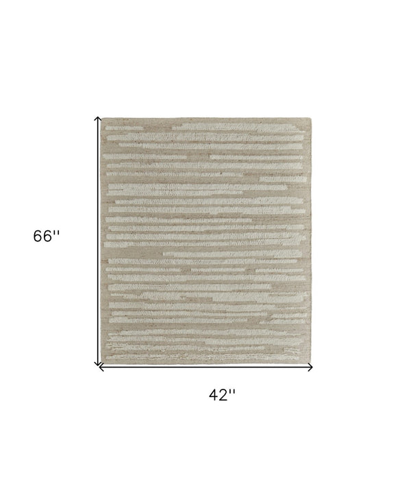 HomeRoots 4' Hand-Woven Wool Area Rug in White and Tan Stripes - Soft, Durable, and Easy-Care for Any Room 4' X 6' 566561