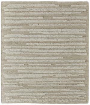 HomeRoots 4' Hand-Woven Wool Area Rug in White and Tan Stripes - Soft, Durable, and Easy-Care for Any Room 4' X 6' 566561