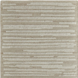 HomeRoots 4' Hand-Woven Wool Area Rug in White and Tan Stripes - Soft, Durable, and Easy-Care for Any Room 6' X 9' 566562