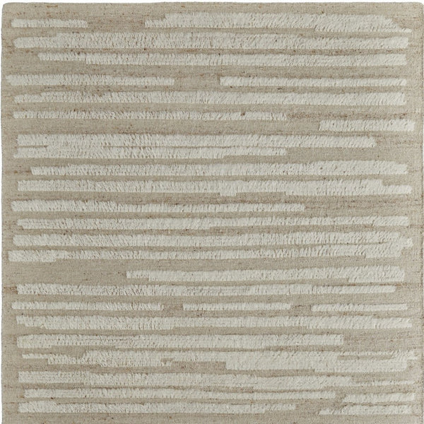 HomeRoots 4' Hand-Woven Wool Area Rug in White and Tan Stripes - Soft, Durable, and Easy-Care for Any Room 6' X 9' 566562