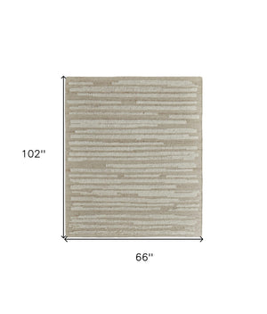 HomeRoots 4' Hand-Woven Wool Area Rug in White and Tan Stripes - Soft, Durable, and Easy-Care for Any Room 6' X 9' 566562