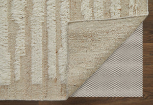 HomeRoots 4' Hand-Woven Wool Area Rug in White and Tan Stripes - Soft, Durable, and Easy-Care for Any Room 9' X 13' 566565