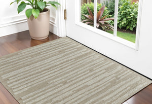 HomeRoots 4' Hand-Woven Wool Area Rug in White and Tan Stripes - Soft, Durable, and Easy-Care for Any Room 2' X 3' 566566