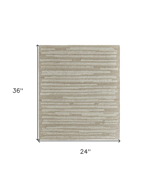 HomeRoots 4' Hand-Woven Wool Area Rug in White and Tan Stripes - Soft, Durable, and Easy-Care for Any Room 2' X 3' 566566